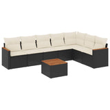 8 Piece Garden Sofa Set with Cushions Black Poly Rattan - Front View