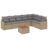8 Piece Garden Sofa Set with Cushions Mix Beige Poly Rattan - Front View