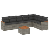 8 Piece Garden Sofa Set with Cushions Grey Poly Rattan - Front View