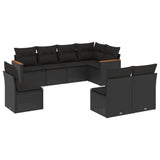 8 Piece Garden Sofa Set with Cushions Black Poly Rattan - Front View