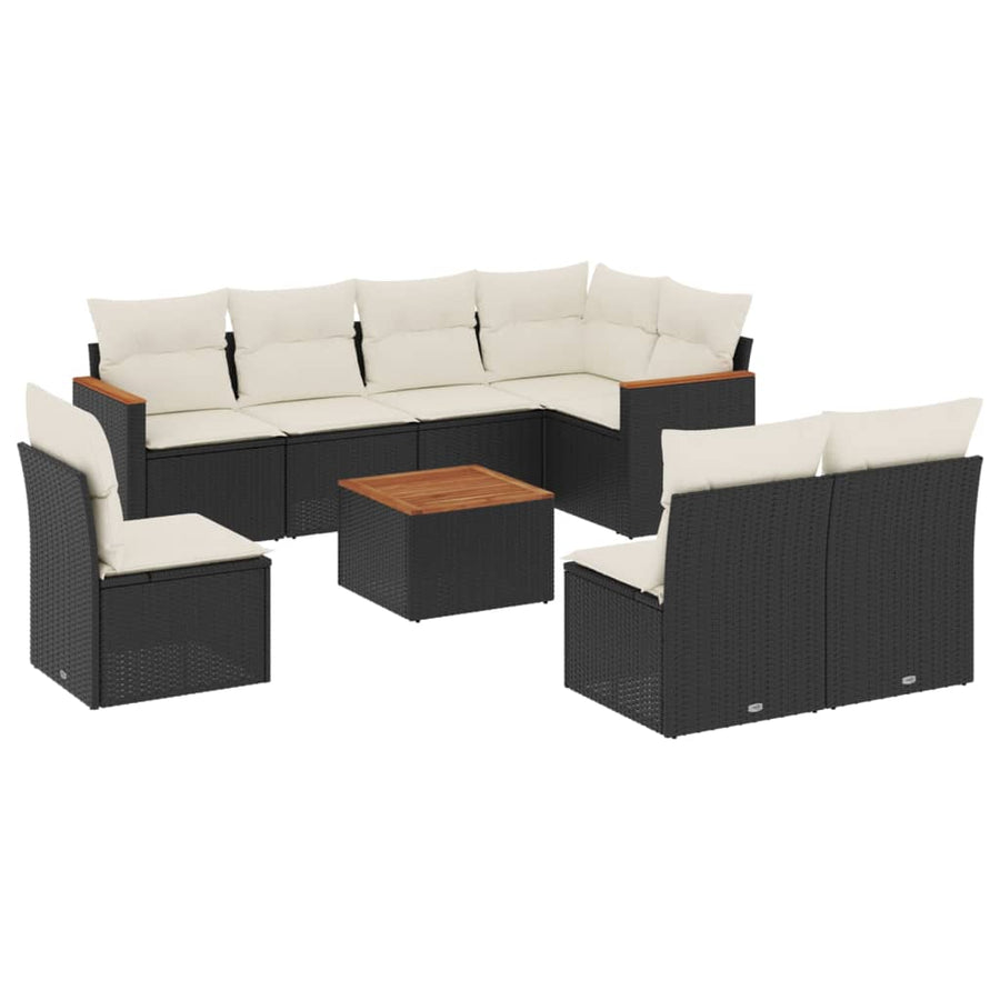 9 Piece Garden Sofa Set with Cushions Black Poly Rattan