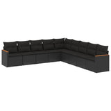 9 Piece Garden Sofa Set with Cushions Black Poly Rattan - Front View
