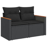 9 Piece Garden Sofa Set with Cushions Black Poly Rattan - Side View