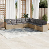 9 Piece Garden Sofa Set with Cushions Mix Beige Poly Rattan