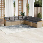 9 Piece Garden Sofa Set with Cushions Mix Beige Poly Rattan