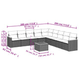 10 Piece Garden Sofa Set with Cushions Black Poly Rattan - Low Angle