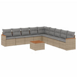 10 Piece Garden Sofa Set with Cushions Mix Beige Poly Rattan