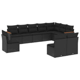 10 Piece Garden Sofa Set with Cushions Black Poly Rattan - Front View