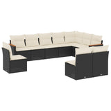 10 Piece Garden Sofa Set with Cushions Black Poly Rattan - Front View
