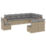 10 Piece Garden Sofa Set with Cushions Mix Beige Poly Rattan - Front View