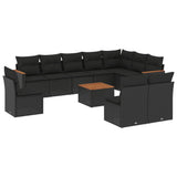 11 Piece Garden Sofa Set with Cushions Black Poly Rattan - Front View
