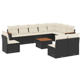 11 Piece Garden Sofa Set with Cushions Black Poly Rattan - Front View