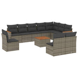 11 Piece Garden Sofa Set with Cushions Grey Poly Rattan - Front View