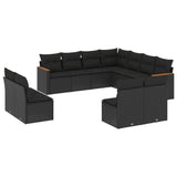 11 Piece Garden Sofa Set with Cushions Black Poly Rattan - Front View