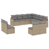 11 Piece Garden Sofa Set with Cushions Mix Beige Poly Rattan - Front View