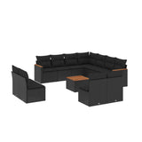 12 Piece Garden Sofa Set with Cushions Black Poly Rattan - Front View