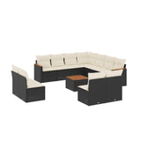12 Piece Garden Sofa Set with Cushions Black Poly Rattan - Front View