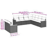 9 Piece Garden Sofa Set with Cushions Black Poly Rattan - Close-Up Angle