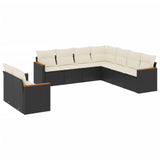 9 Piece Garden Sofa Set with Cushions Black Poly Rattan - Front View