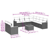 10 Piece Garden Sofa Set with Cushions Black Poly Rattan - Low Angle
