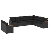10 Piece Garden Sofa Set with Cushions Black Poly Rattan - Front View