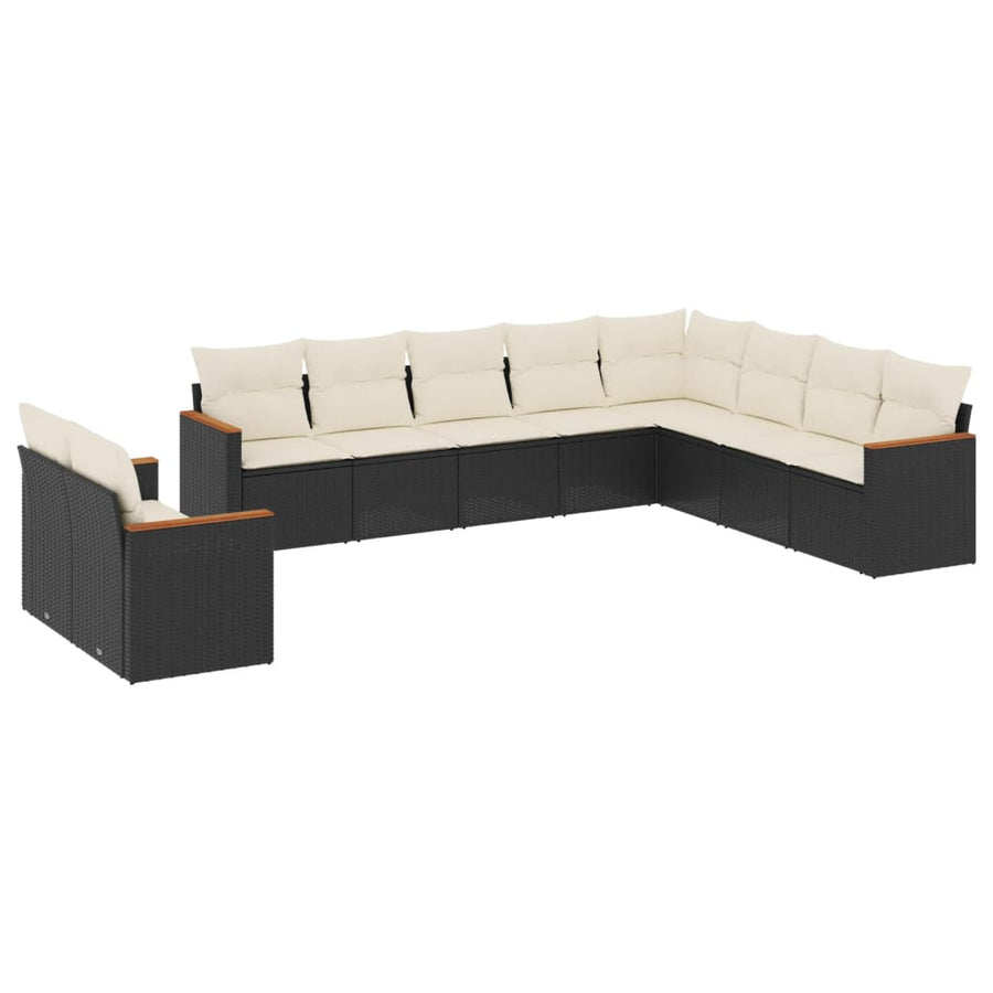 10 Piece Garden Sofa Set with Cushions Black Poly Rattan