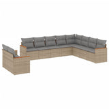 10 Piece Garden Sofa Set with Cushions Mix Beige Poly Rattan - Front View