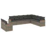 10 Piece Garden Sofa Set with Cushions Grey Poly Rattan - Front View