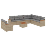 11 Piece Garden Sofa Set with Cushions Mix Beige Poly Rattan - Front View