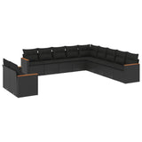 11 Piece Garden Sofa Set with Cushions Black Poly Rattan - Front View
