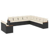 11 Piece Garden Sofa Set with Cushions Black Poly Rattan - Front View