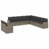 11 Piece Garden Sofa Set with Cushions Grey Poly Rattan - Front View