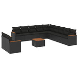 12 Piece Garden Sofa Set with Cushions Black Poly Rattan - Front View