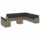 12 Piece Garden Sofa Set with Cushions Grey Poly Rattan - Front View