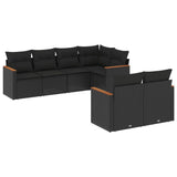 7 Piece Garden Sofa Set with Cushions Black Poly Rattan - Front View