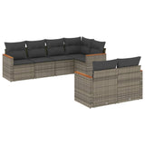 7 Piece Garden Sofa Set with Cushions Grey Poly Rattan - Front View