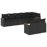 8 Piece Garden Sofa Set with Cushions Black Poly Rattan - Front View