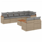 9 Piece Garden Sofa Set with Cushions Mix Beige Poly Rattan