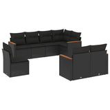 8 Piece Garden Sofa Set with Cushions Black Poly Rattan - Front View