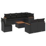 9 Piece Garden Sofa Set with Cushions Black Poly Rattan - Front View