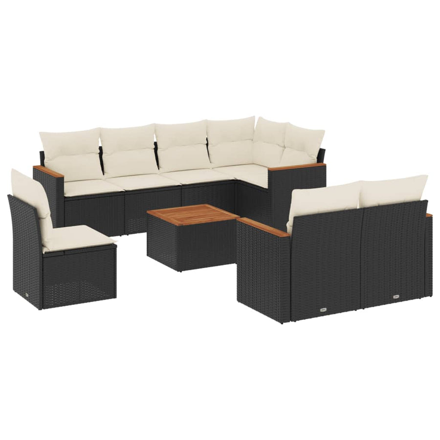 9 Piece Garden Sofa Set with Cushions Black Poly Rattan