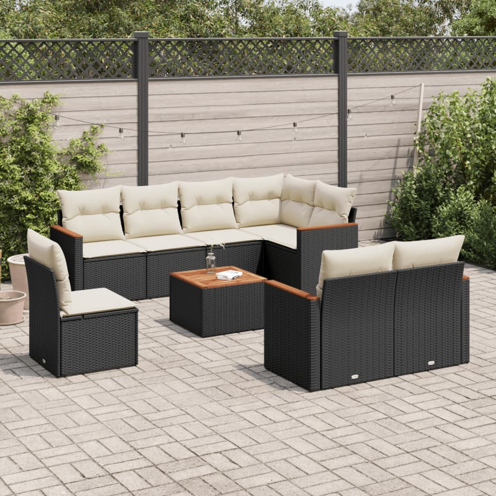 9 Piece Garden Sofa Set with Cushions Black Poly Rattan