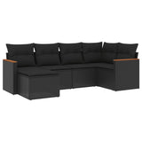 6 Piece Garden Sofa Set with Cushions Black Poly Rattan - Front View