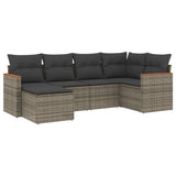 6 Piece Garden Sofa Set with Cushions Grey Poly Rattan - Front View
