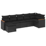 7 Piece Garden Sofa Set with Cushions Black Poly Rattan - Front View