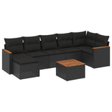 8 Piece Garden Sofa Set with Cushions Black Poly Rattan - Front View