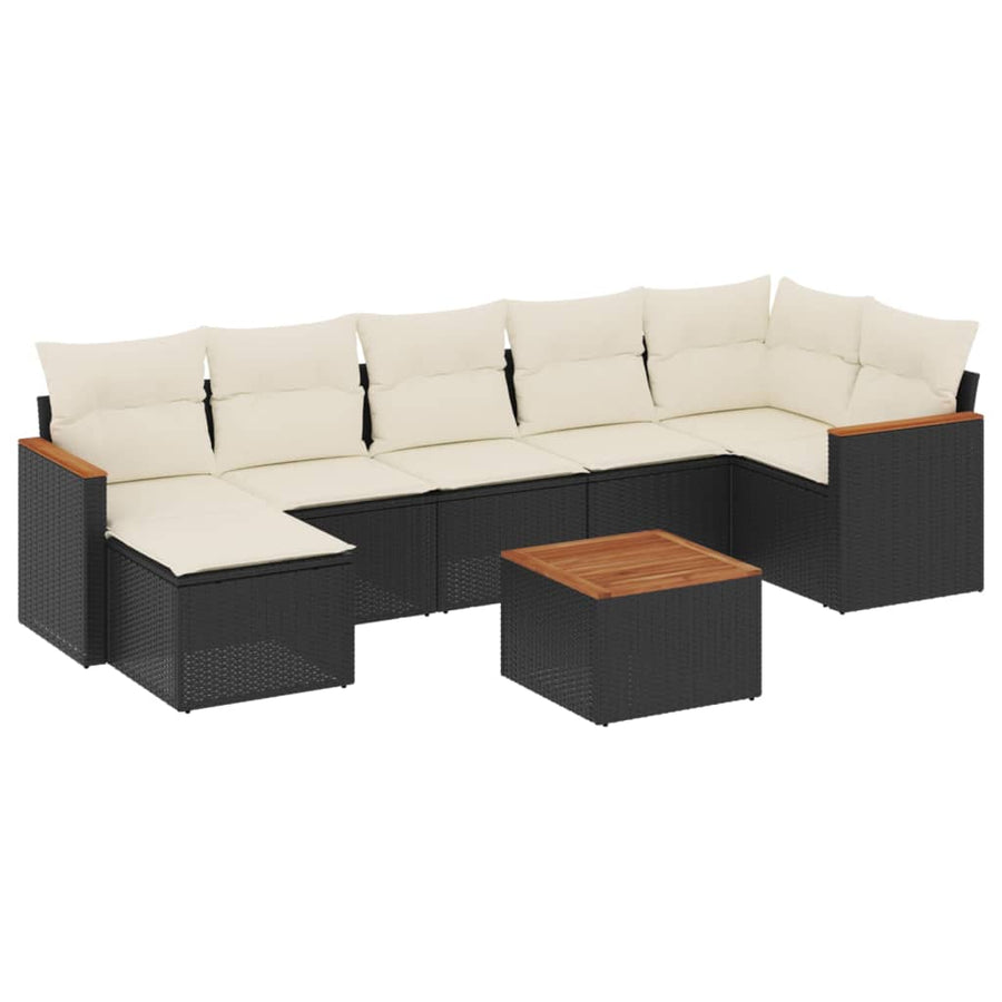 8 Piece Garden Sofa Set with Cushions Black Poly Rattan