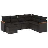 7 Piece Garden Sofa Set with Cushions Black Poly Rattan - Front View