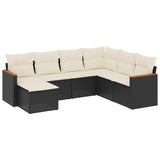 7 Piece Garden Sofa Set with Cushions Black Poly Rattan - Front View