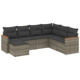 7 Piece Garden Sofa Set with Cushions Grey Poly Rattan - Front View
